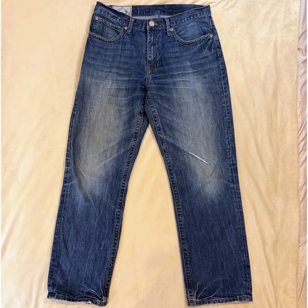 John B Stetson Co 1520 Standard Straight Leg Jeans Blue 34x32 Distressed Western